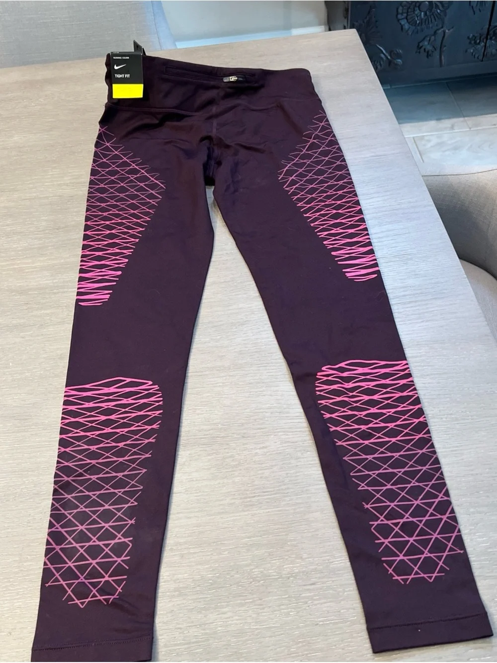 NIKE Power WOMENS Tight DRI-FIT RUNNING Full Length Leggings BLACK Purple NWT S